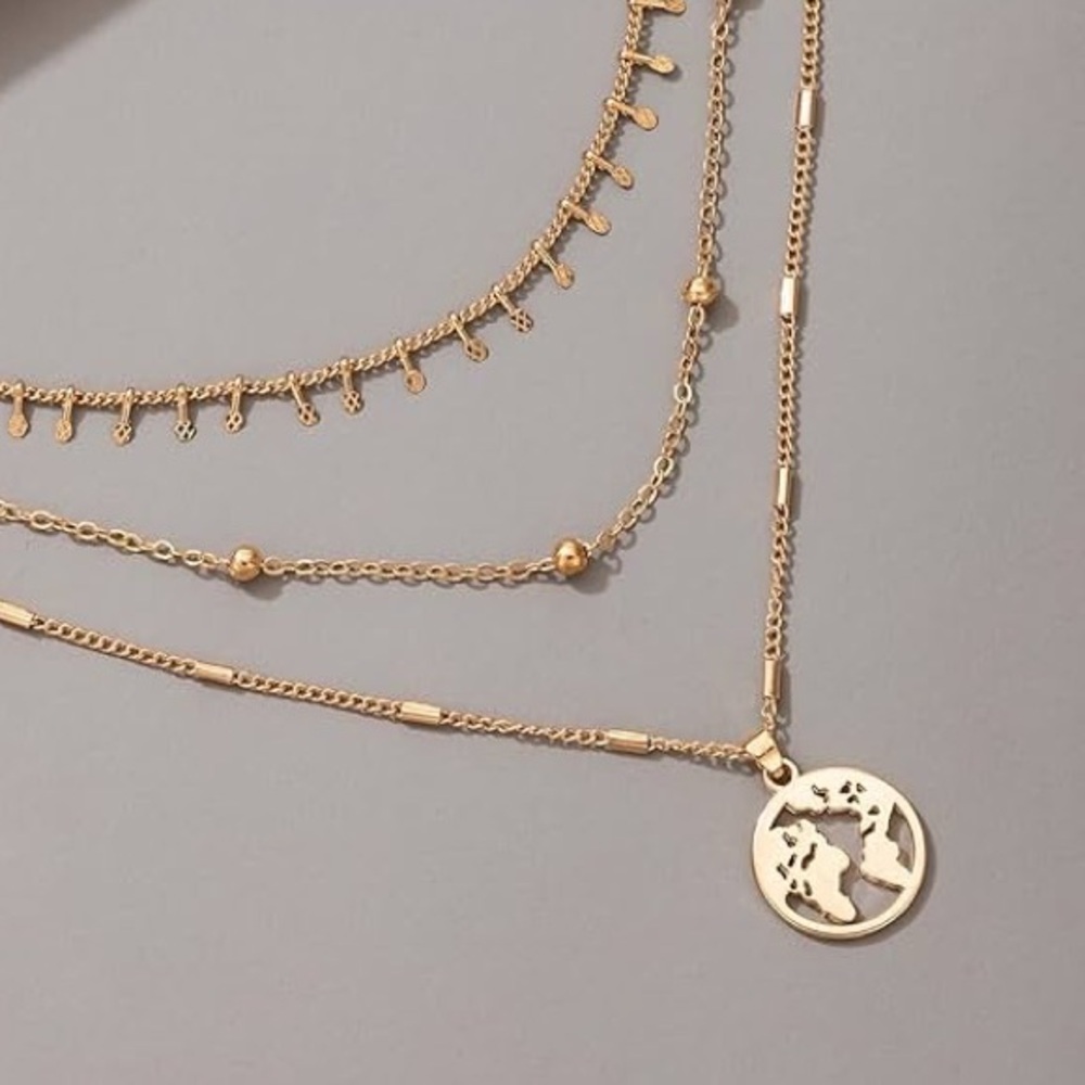 Earth Gold Layered Necklace Set